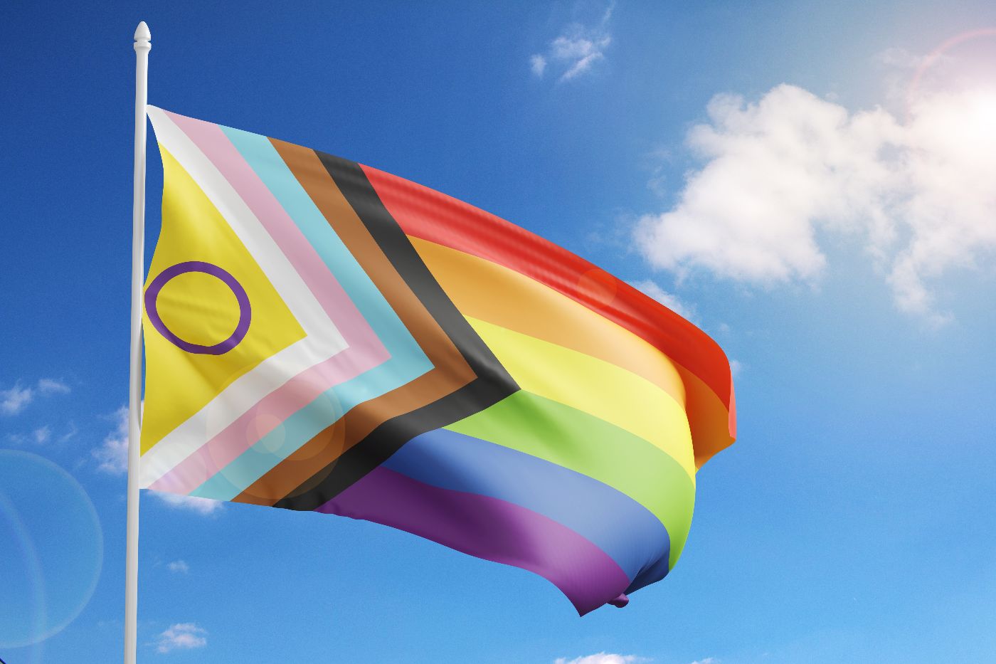Intersex-inclusive,Progress,Pride,Flag,On,Sky,Background.,3d,Illustration.